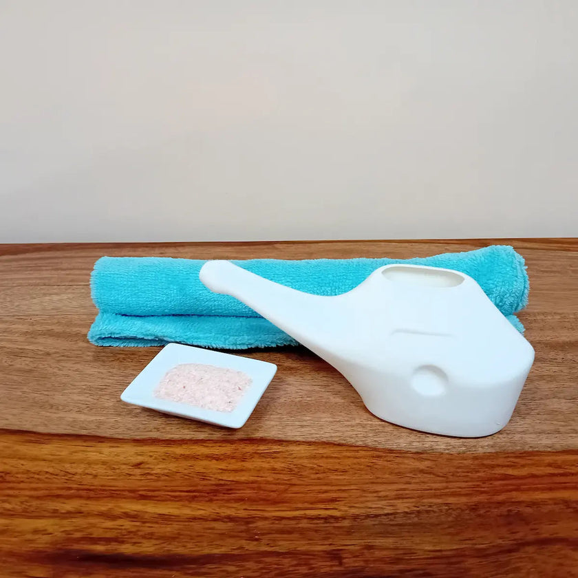jale neti pot et sel de l'himalaya ayurveda produits ayurvédiques nettoyage nez soin du nez allergie pollen rhume rhinite kit de nettoyage pour le nez anu oil nasya stick sel himalaya nez bouché rhinopharyngite rhume sinusite douleur troubles nasaux sinus sommeil calme maux de tête voies respiratoires  allergène purifie décongestionne apaise renforce soulage remède hygiène produit ayurvédique