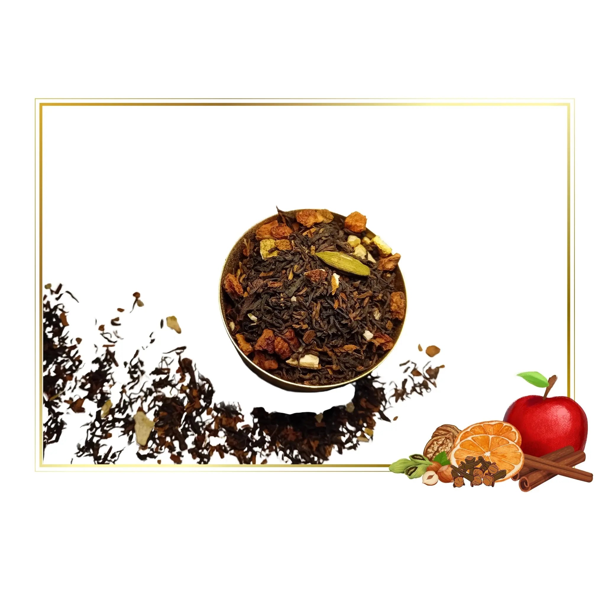 thé noir pu erh pomme cannelle orange noix noisette vrac boite à thé doypack  vertus bienfaits propriété