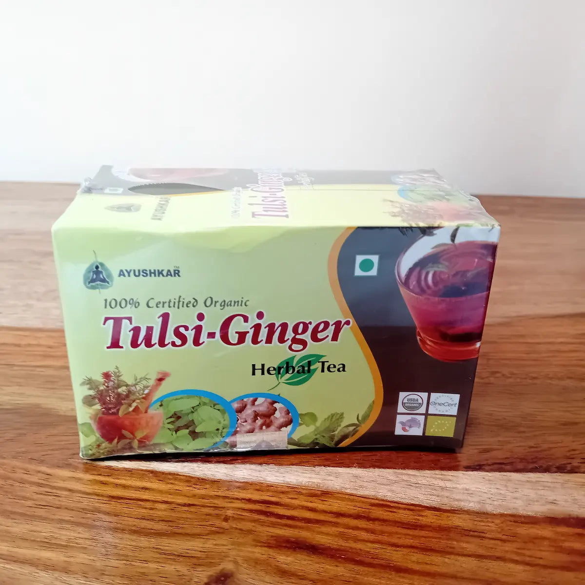 Tisane ayurvédique Tulsi-gingembre vertus digestive infusion naturelle très bonne pour voie respiratoire apaisantes anti stresse soulage les nausées et les brulures d'estomac végétarienne relaxante sérénité purifie l esprit et le corps