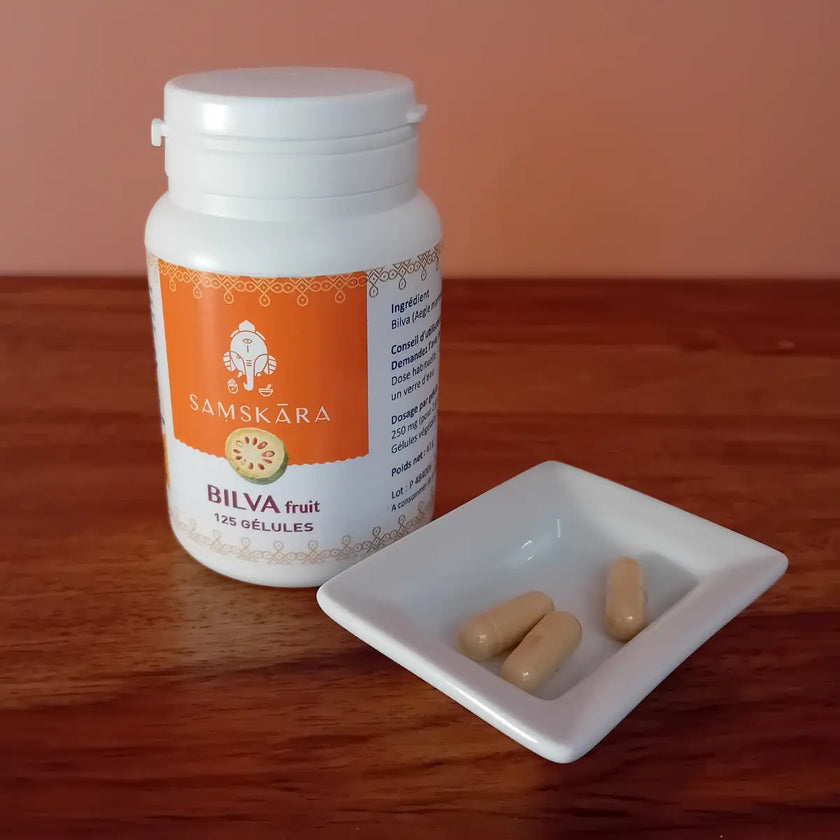 bilva, aegle marmelos, complement alimentaire, facilite l'élimination des infections microbienne et aide à atténuer les diarrhées et aide à lutter contre la constipation et l'irritation du colon, et aide à améliorer la digestion