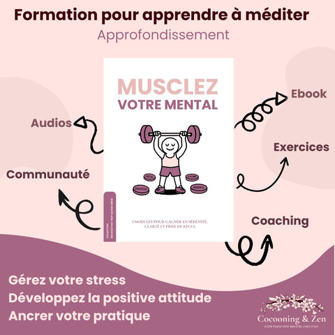 Ebook et formation pour apprendre la méditation de pleine conscience méditer au quotidien pour débutants nuls anti stress burn out épuisement professionnel perte concentration gestion des émotions méditation facile MBSR TCC, prise de recul, savoir relativiser, thérapie comportementale et cognitive, psychologie positive
