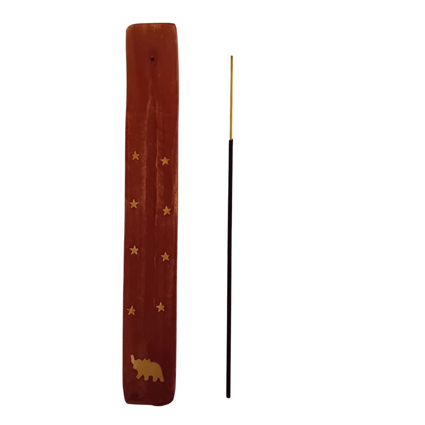 porte encens éléphant joli décoré artisanal bois de rose laiton