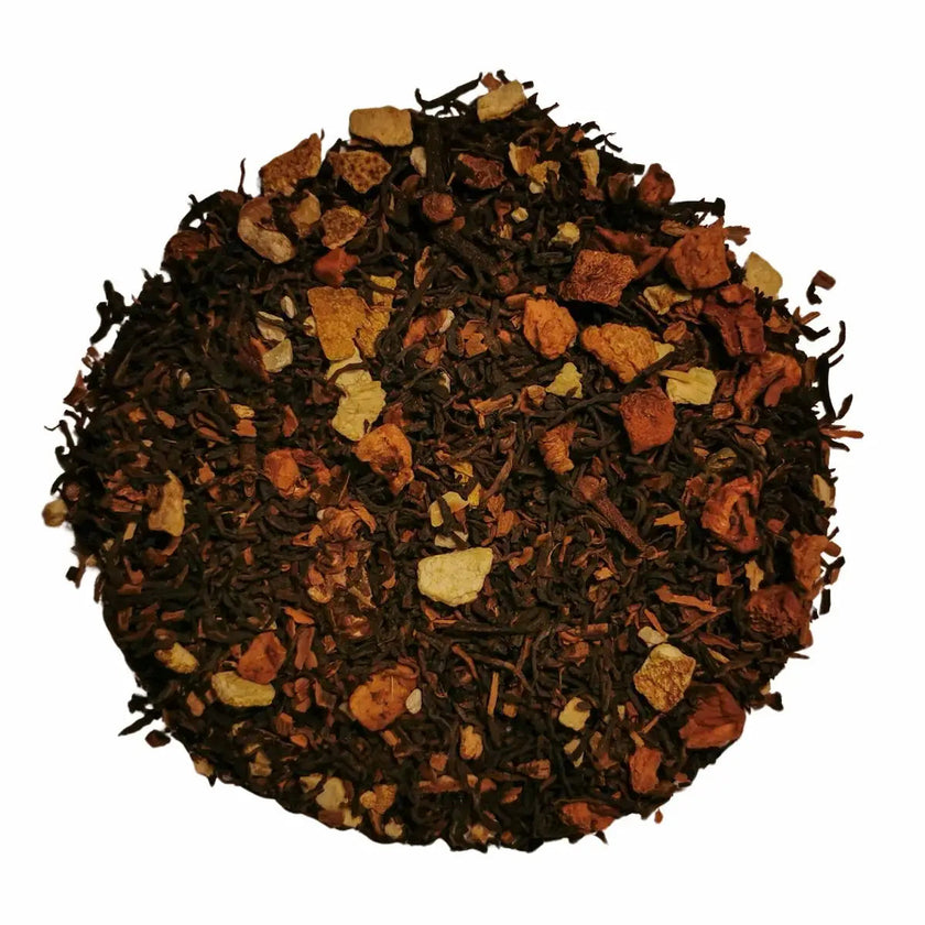 thé noir pu erh pomme cannelle orange noix noisette vrac boite à thé doypack  vertus bienfaits propriété