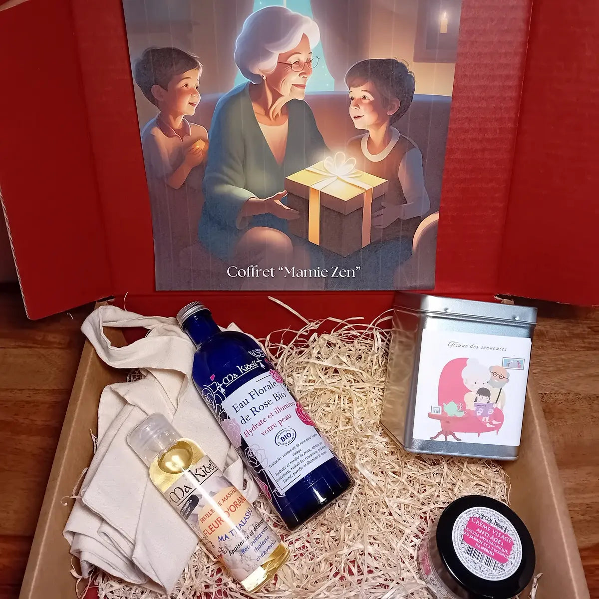 Coffret de rituels bien être: Box "Douceur pour les mamies" produits apaisants et yoga sur chaise  yoga des yeux