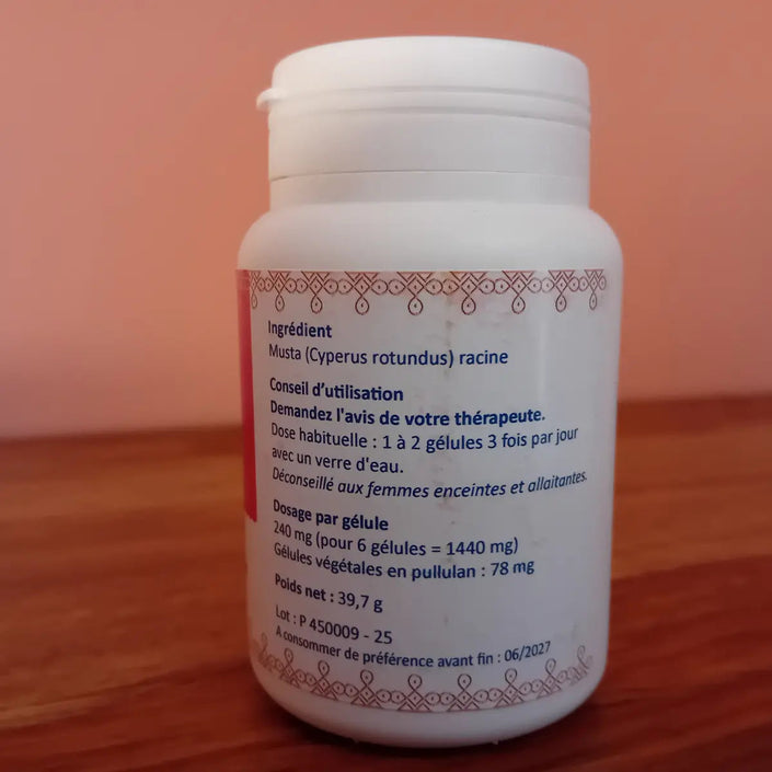 Complément alimentaire ayurvédique, musta, cypernus, rotundus, aide, la, digestion, évite les ballonnements, régime végétariens et végans, souchet rond, équilibre hormonal et digestif