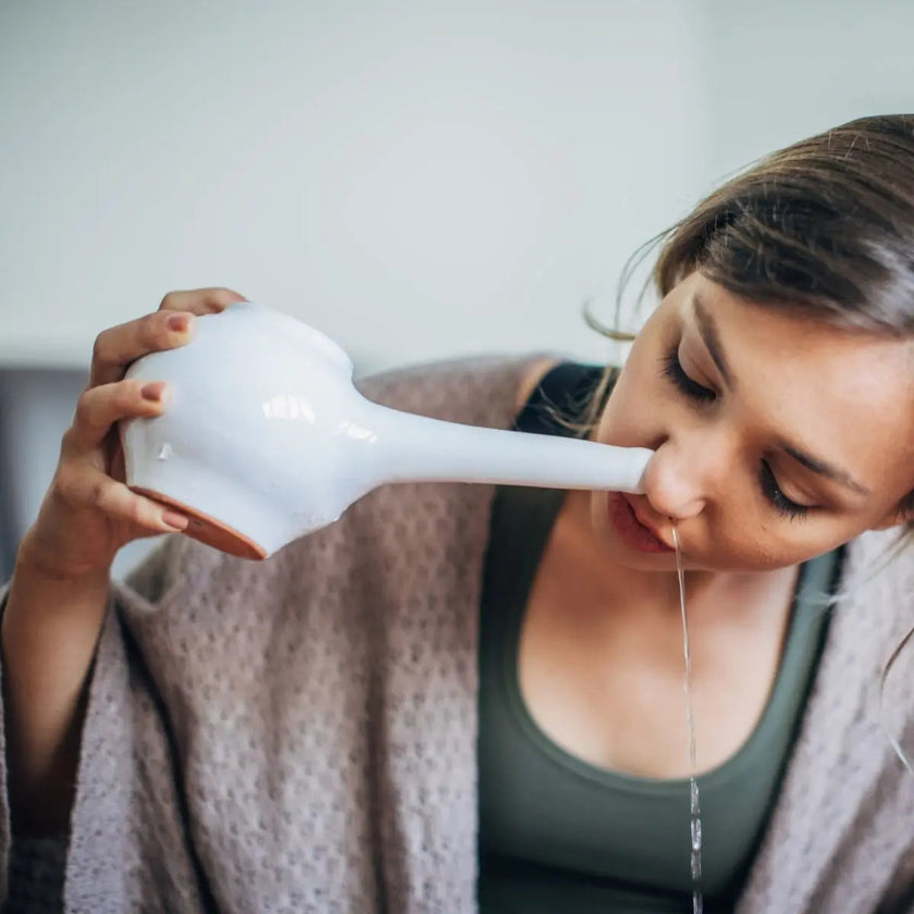 kit de nettoyage pour le nez anu oil nasya stick jala neti pot sel himalaya  allergie pollens rhinite nez bouché rhinopharyngite rhume sinusite douleur troubles nasaux sinus sommeil calme maux de tête voies respiratoires soin hygiène produit ayurvédique